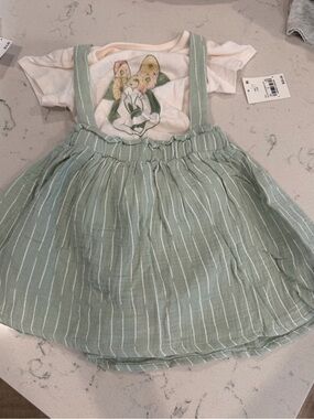 Disney Green and Cream Floral Minnie Suspender Dress Set (12 Month)